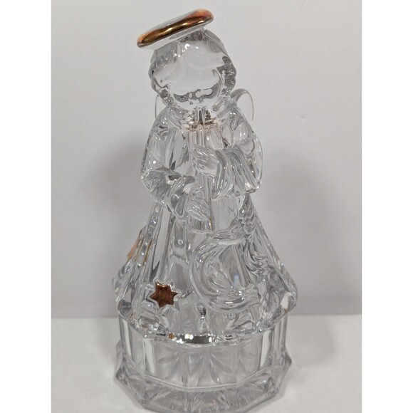 Mikasa Christmas Angel Playing Flute Trinket Jewelry Box Glass Germany Gold Star - Picture 1 of 13